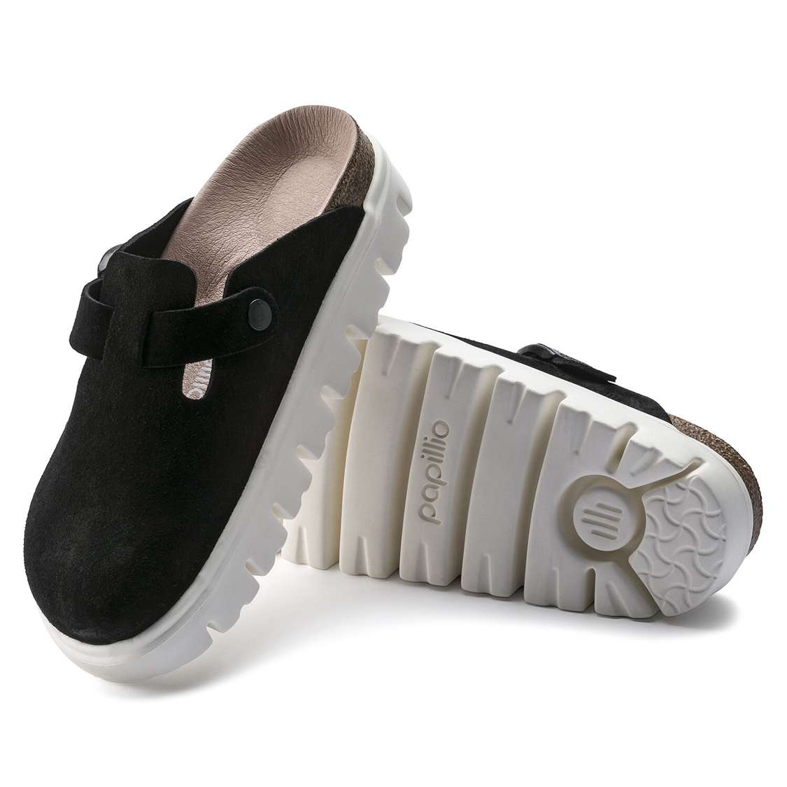 Birkenstock Boston Papillio Suede Leather Clogs Black | JKFl5eVjcab