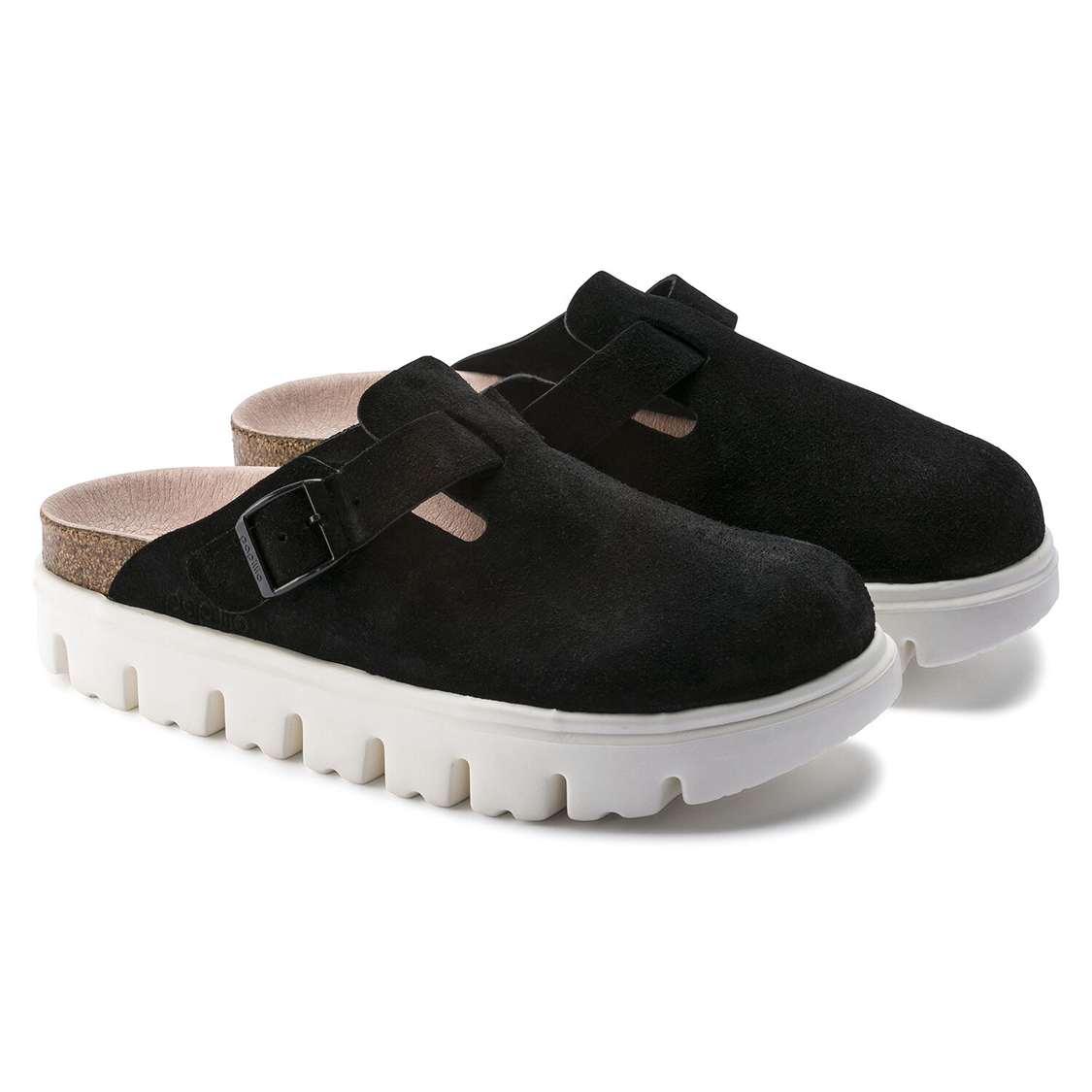 Birkenstock Boston Papillio Suede Leather Clogs Black | JKFl5eVjcab