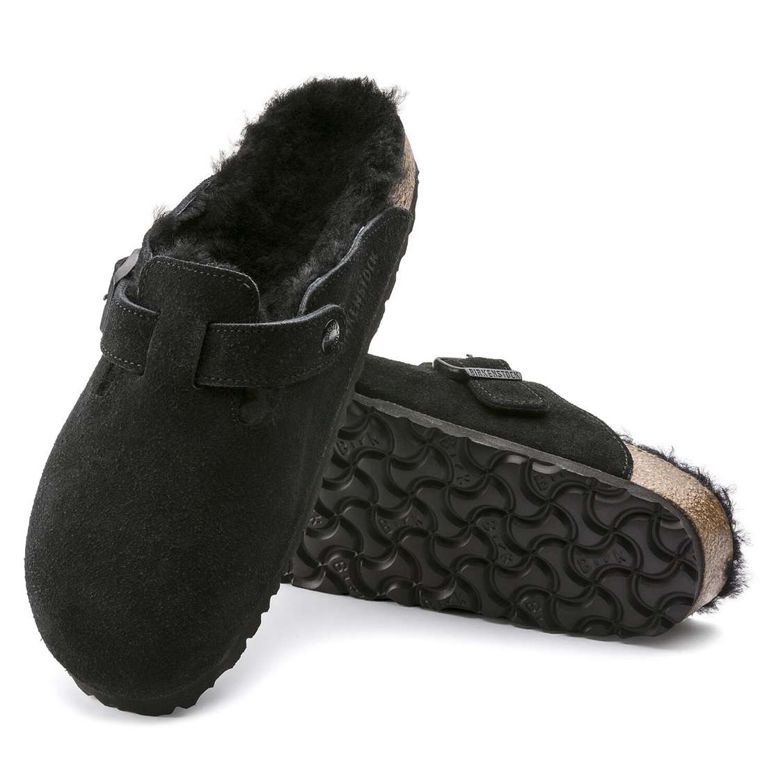 Birkenstock Boston Shearling Suede Leather Clogs Black | 27UQILJoL4K