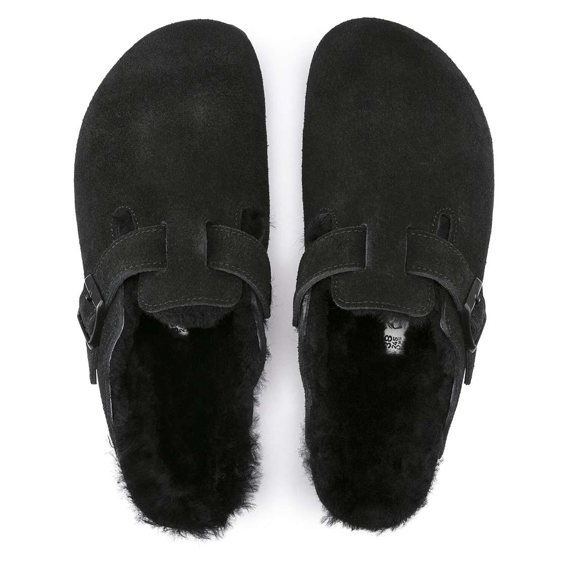 Birkenstock Boston Shearling Suede Leather Clogs Black | 27UQILJoL4K