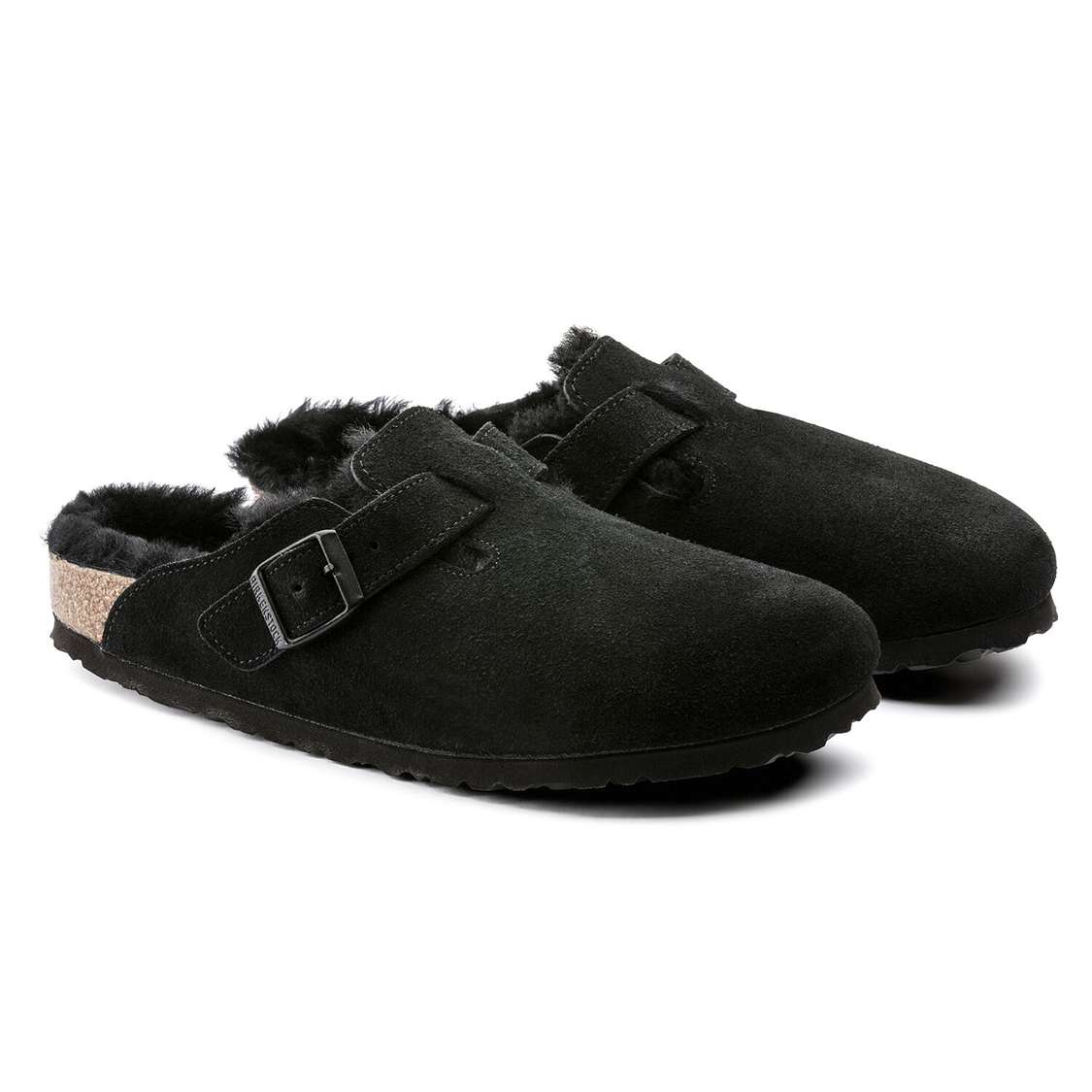 Birkenstock Boston Shearling Suede Leather Clogs Black | 27UQILJoL4K