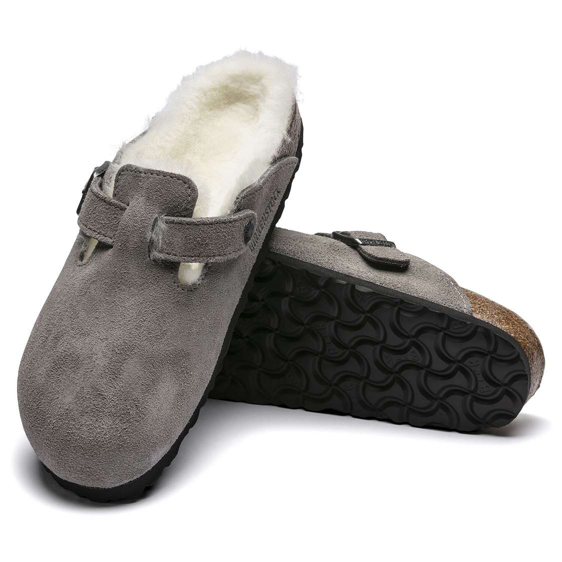 Birkenstock Boston Shearling Suede Leather Clogs Grey | U9Z7lrVR4CQ