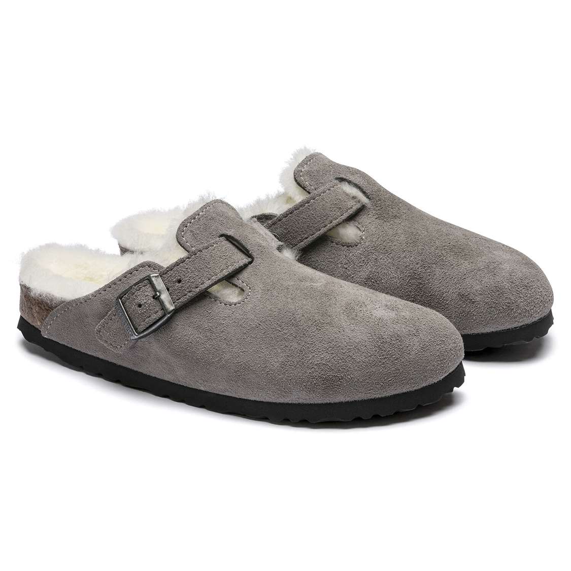 Birkenstock Boston Shearling Suede Leather Clogs Grey | U9Z7lrVR4CQ