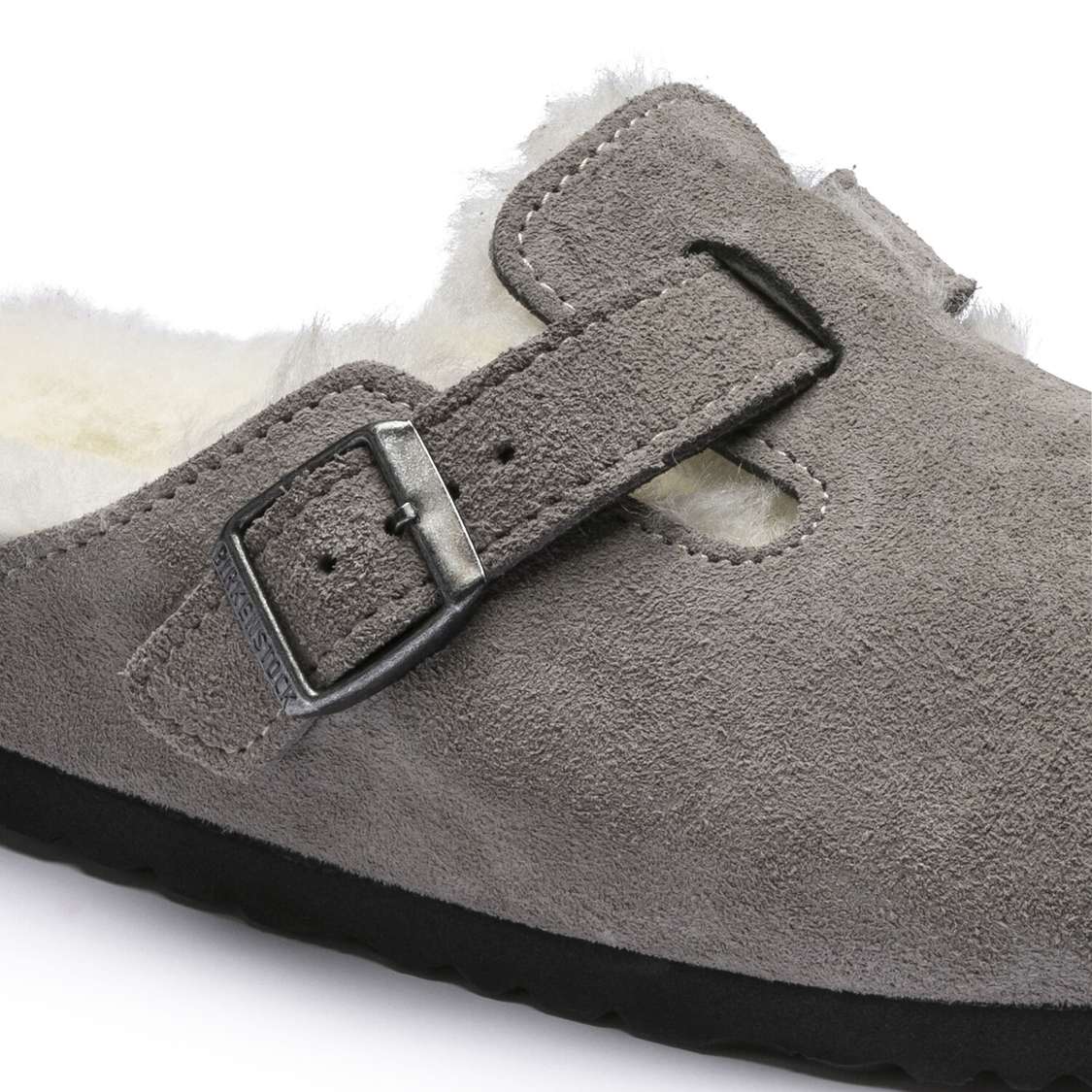 Birkenstock Boston Shearling Suede Leather Clogs Grey | U9Z7lrVR4CQ