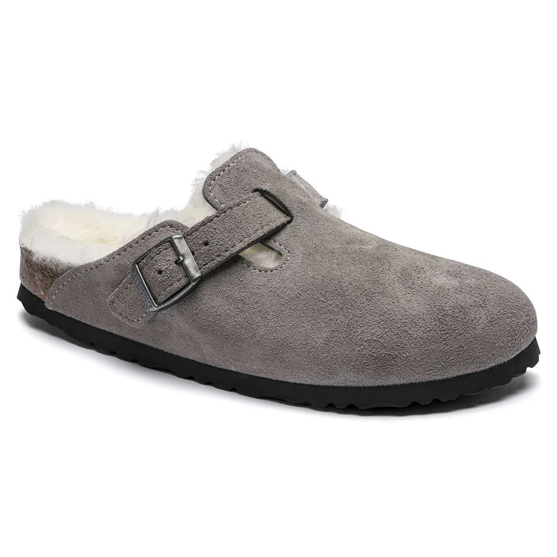 Birkenstock Boston Shearling Suede Leather Clogs Grey | U9Z7lrVR4CQ