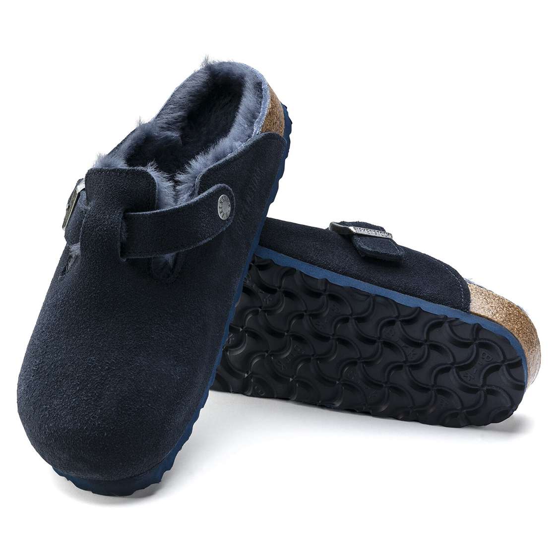 Birkenstock Boston Shearling Suede Leather Clogs Blue | eEbLEWEaRkS