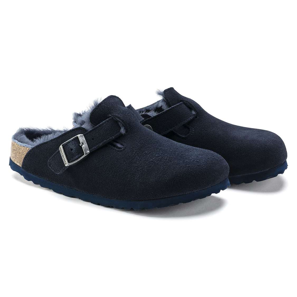 Birkenstock Boston Shearling Suede Leather Clogs Blue | eEbLEWEaRkS