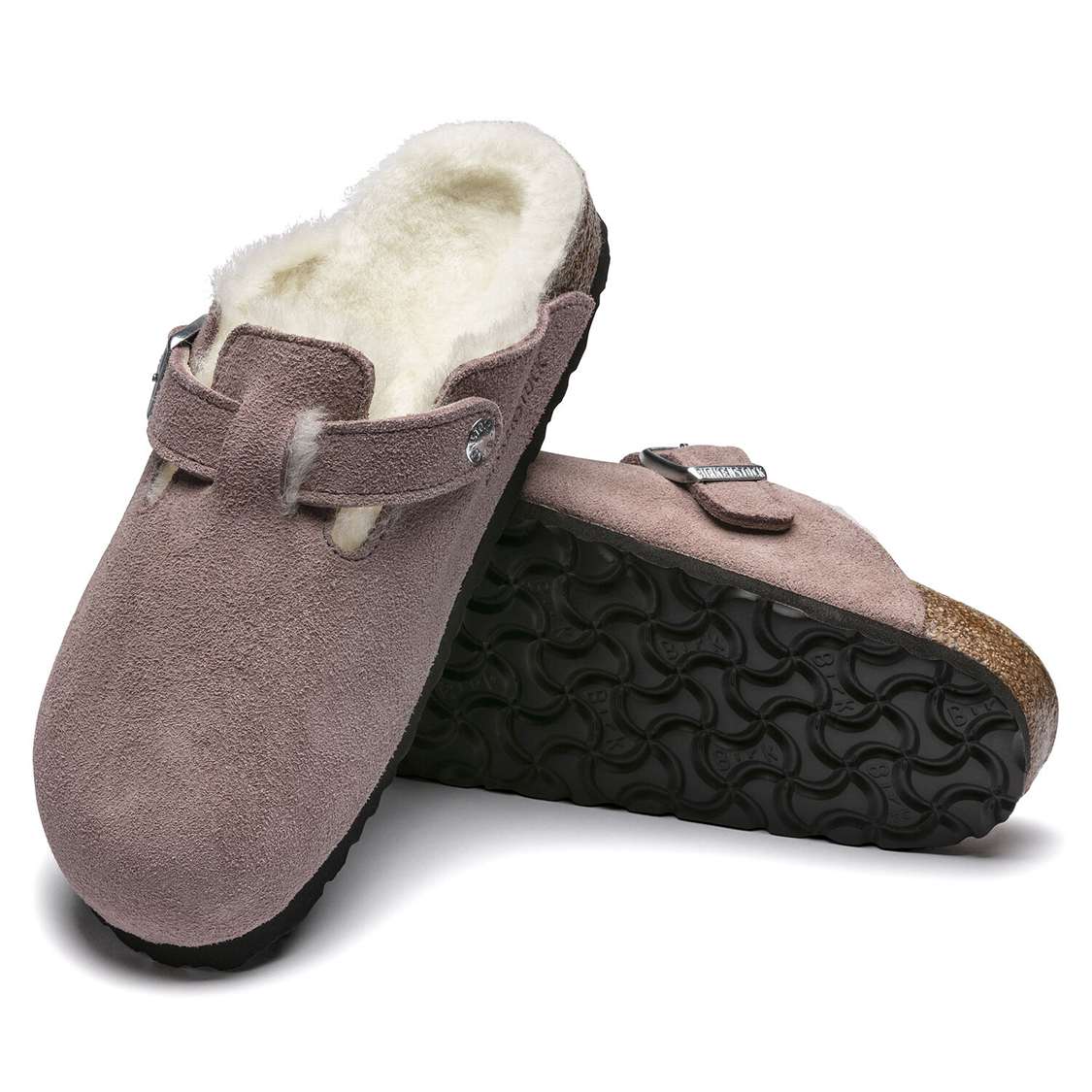 Birkenstock Boston Shearling Suede Leather Clogs Lavender | pDLDmsWdj9o