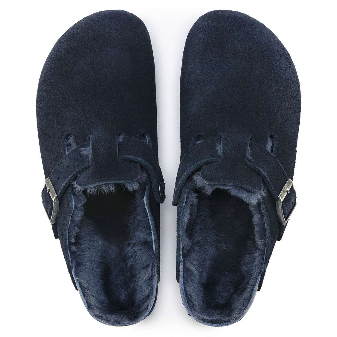 Birkenstock Boston Shearling Suede Leather Clogs Blue | shboLqpTSGM