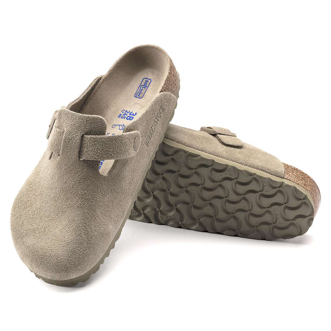 Birkenstock Boston Soft Footbed Suede Leather Clogs Khaki | EZS6LQO6cuy