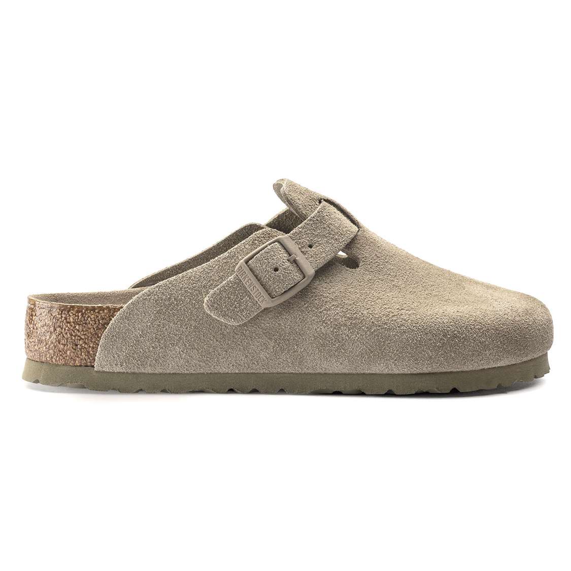 Birkenstock Boston Soft Footbed Suede Leather Clogs Khaki | EZS6LQO6cuy