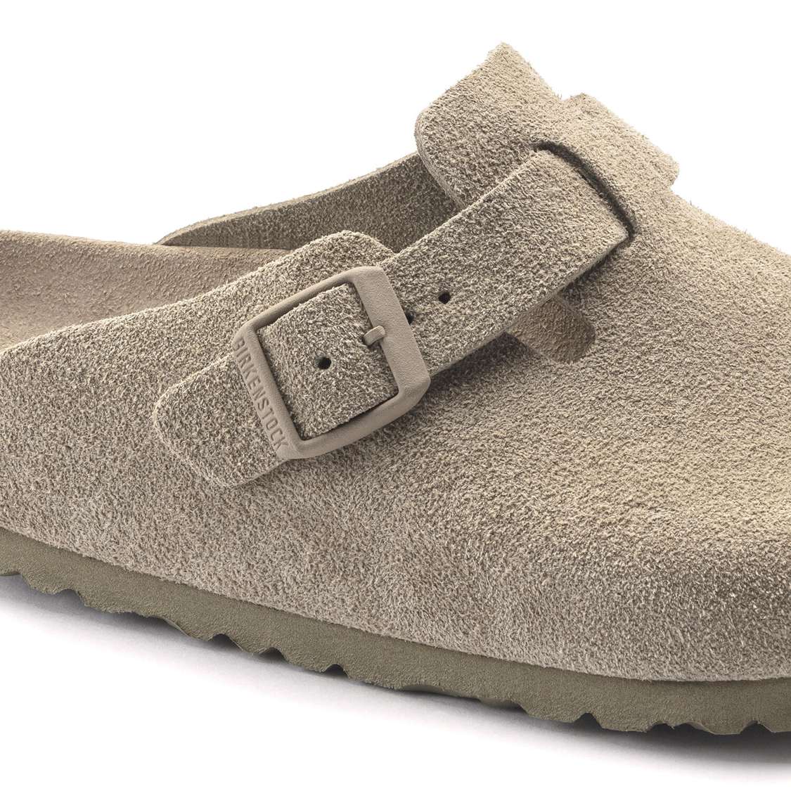 Birkenstock Boston Soft Footbed Suede Leather Clogs Khaki | EZS6LQO6cuy