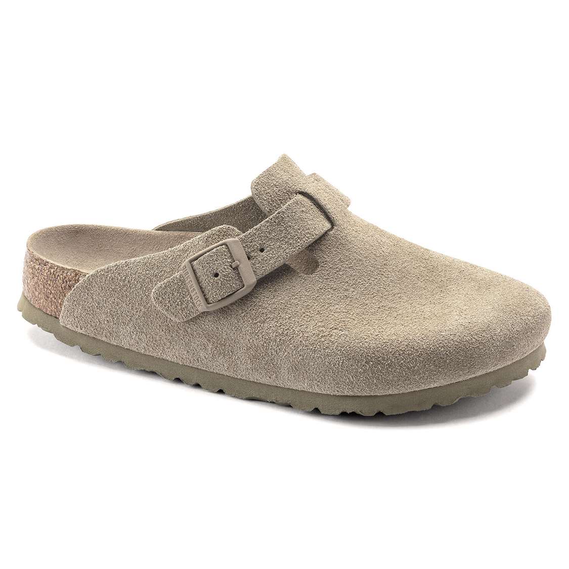 Birkenstock Boston Soft Footbed Suede Leather Clogs Khaki | EZS6LQO6cuy