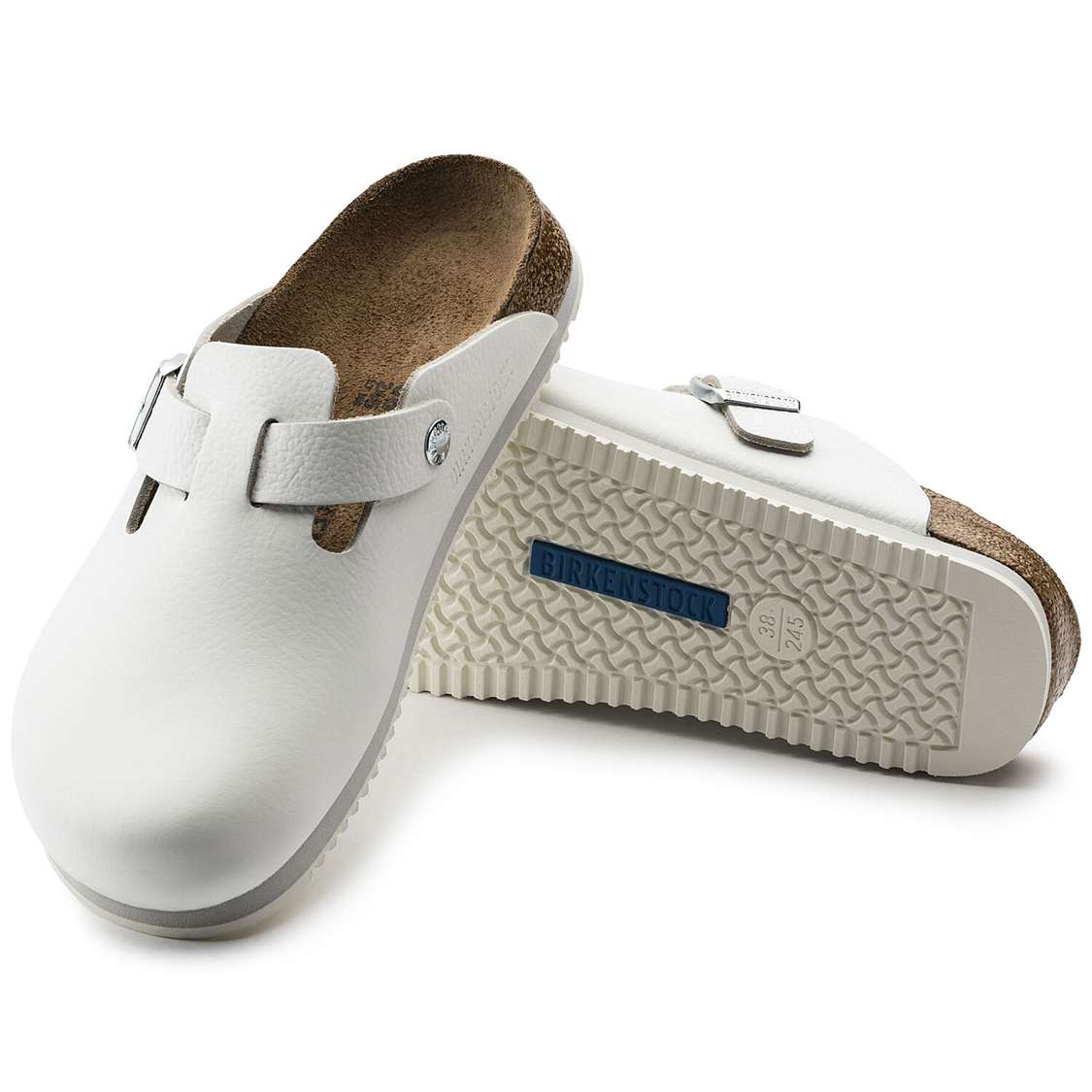 Birkenstock Boston Super Grip Leather Clogs White | 2YZ6qcqrZAL