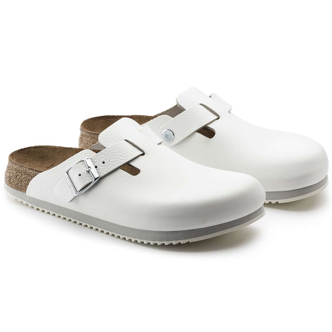 Birkenstock Boston Super Grip Leather Clogs White | 2YZ6qcqrZAL