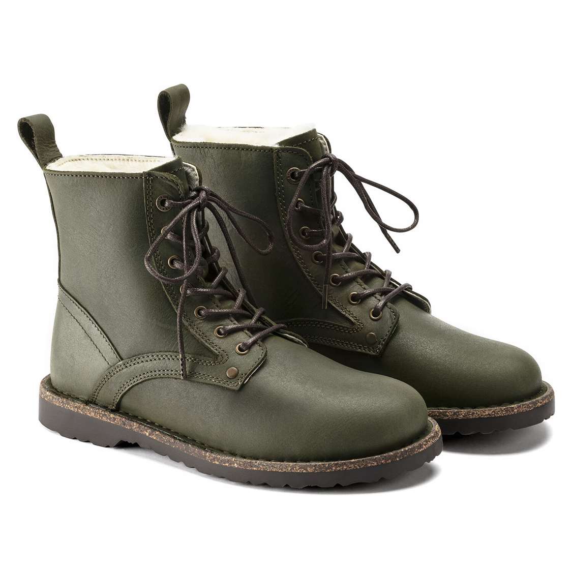 Birkenstock Bryson Shearling Oiled Nubuck Leather Boots Green | GaUNSuRcHsM