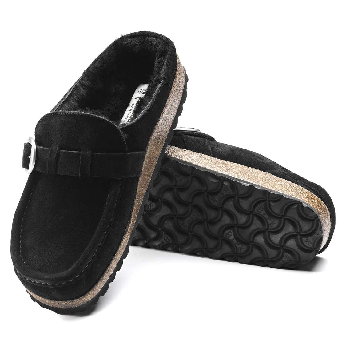 Birkenstock Buckley Shearling Suede Leather Clogs Black | 2OIbMcDz5MK