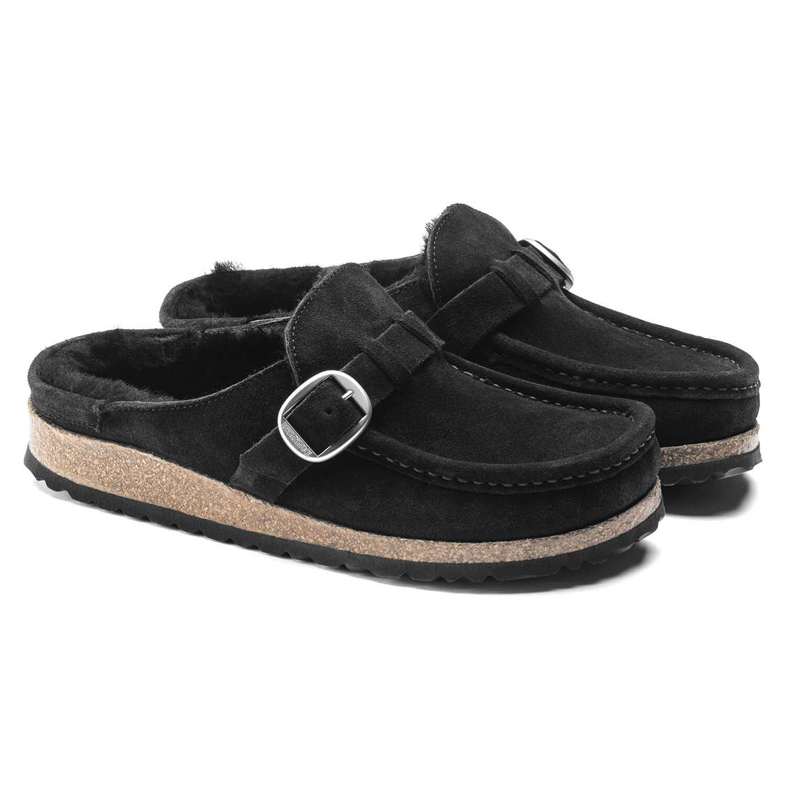 Birkenstock Buckley Shearling Suede Leather Clogs Black | 2OIbMcDz5MK