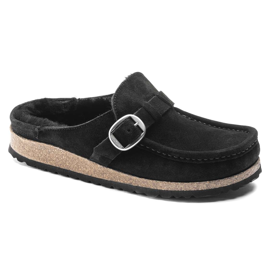 Birkenstock Buckley Shearling Suede Leather Clogs Black | 2OIbMcDz5MK