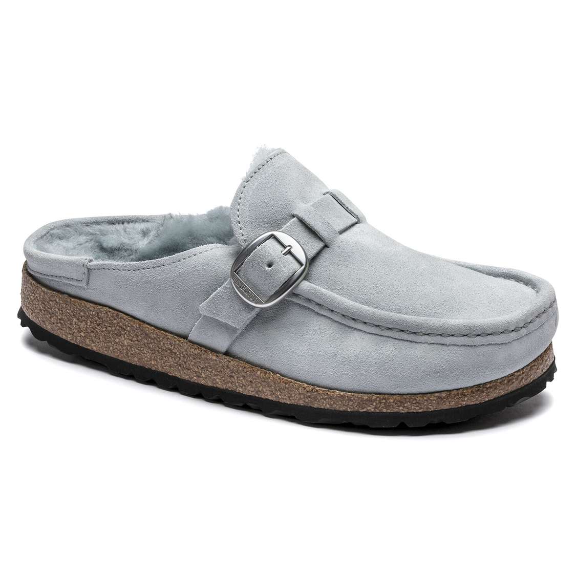 Birkenstock Buckley Shearling Suede Leather Clogs Turquoise | 8rOIvknMMBh