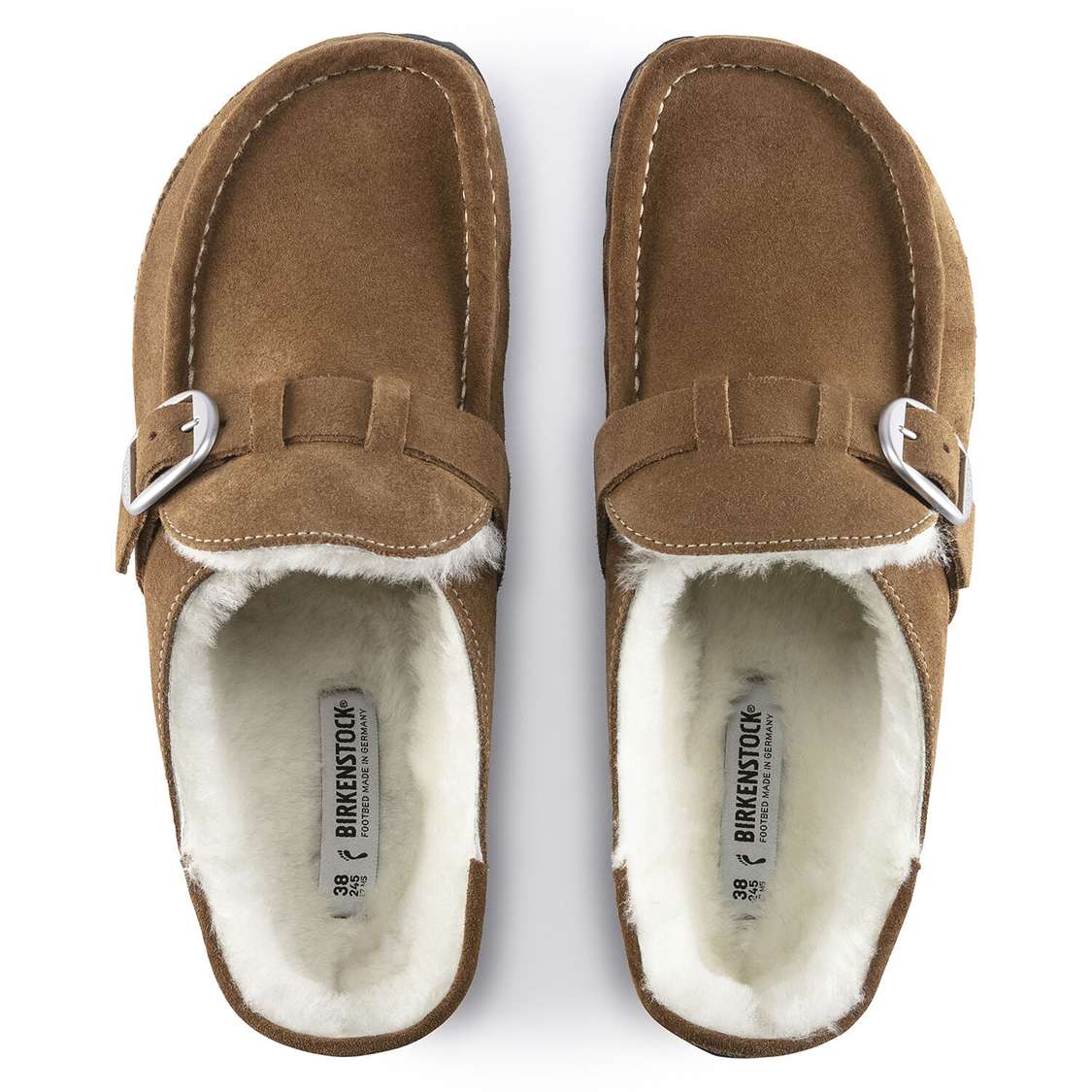 Birkenstock Buckley Shearling Suede Leather Clogs Brown | A1jYCwETvwu