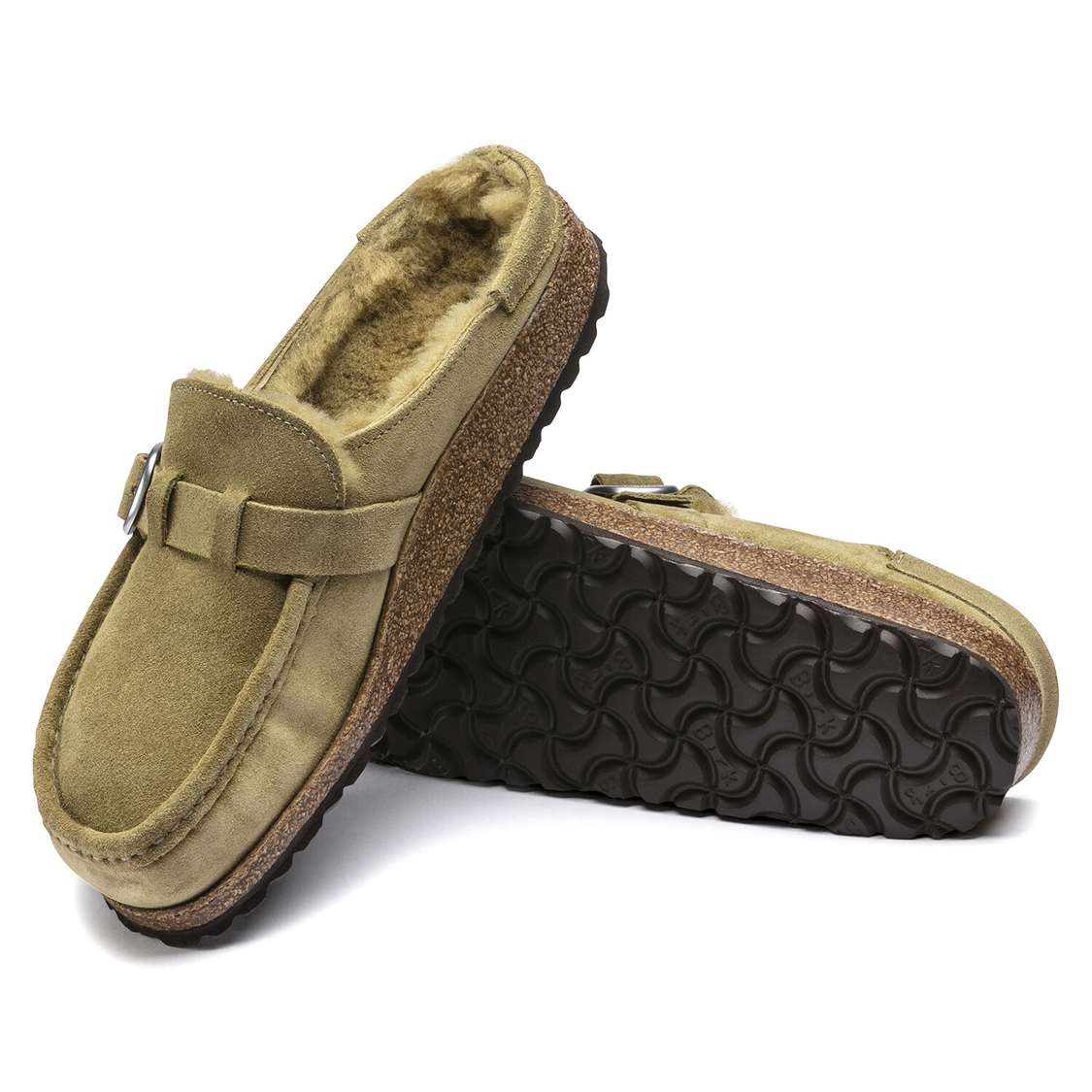 Birkenstock Buckley Shearling Suede Leather Clogs Olive | mK6YWhzYPai