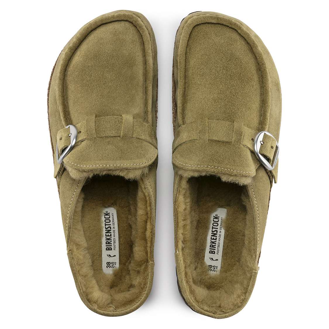 Birkenstock Buckley Shearling Suede Leather Clogs Olive | mK6YWhzYPai