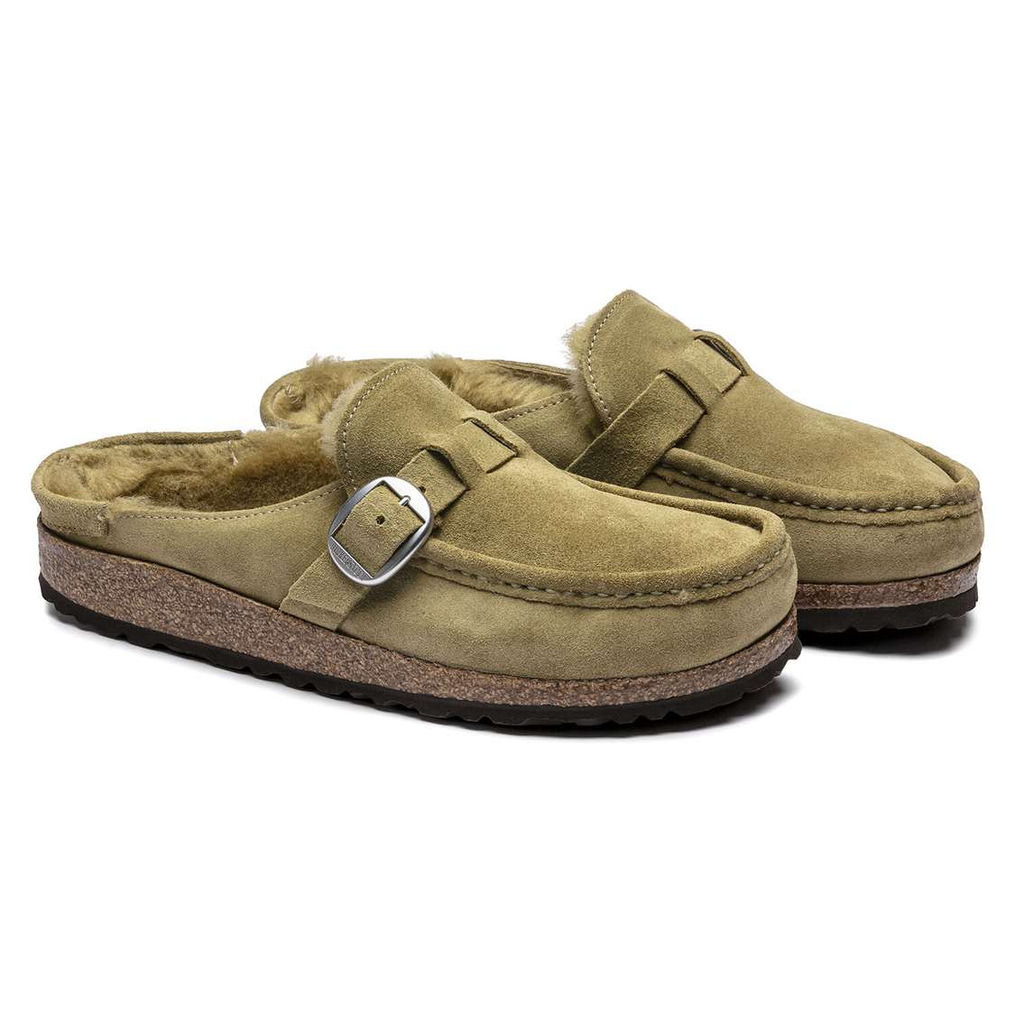 Birkenstock Buckley Shearling Suede Leather Clogs Olive | mK6YWhzYPai