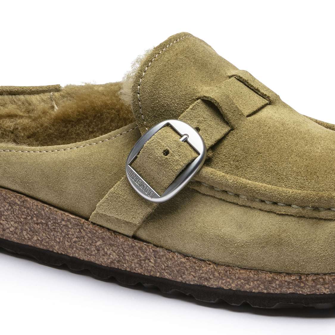 Birkenstock Buckley Shearling Suede Leather Clogs Olive | mK6YWhzYPai