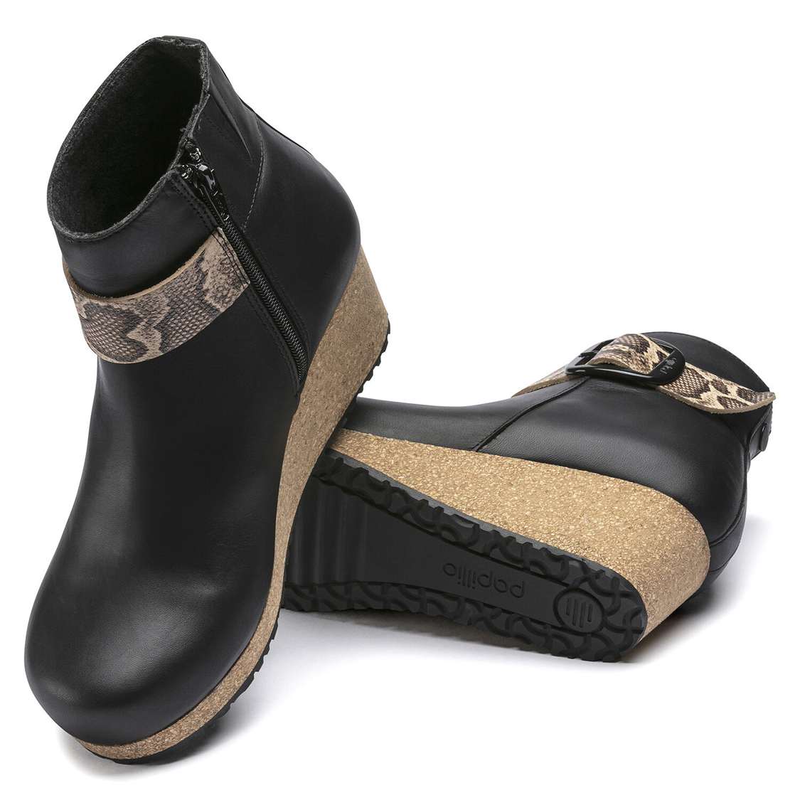 Birkenstock Elli Big Buckle Embossed Leather Boots Black / Snake Beige | akJcwACjpoO