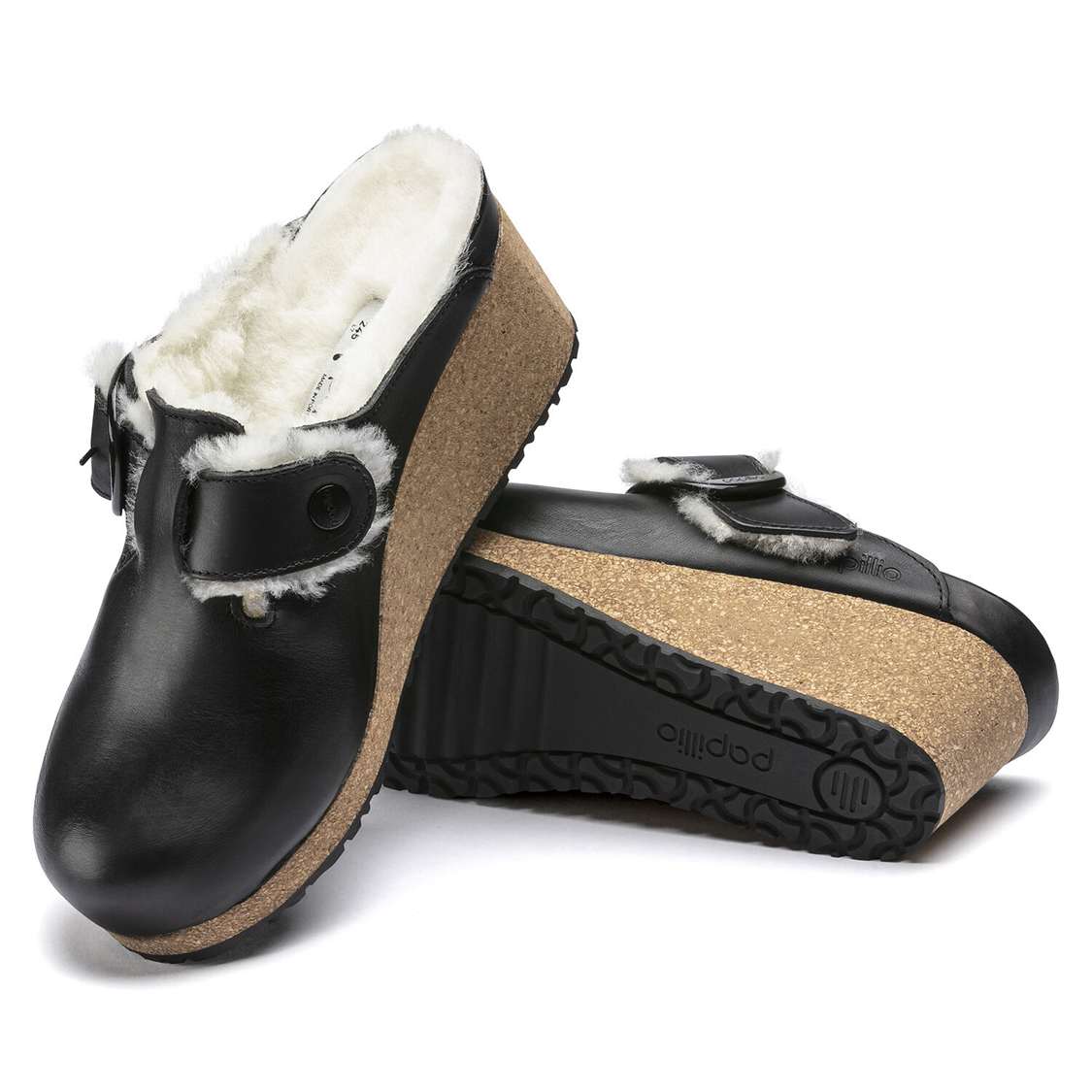 Birkenstock Fanny Big Buckle Leather Clogs Black | 7UTNHYMyyyH