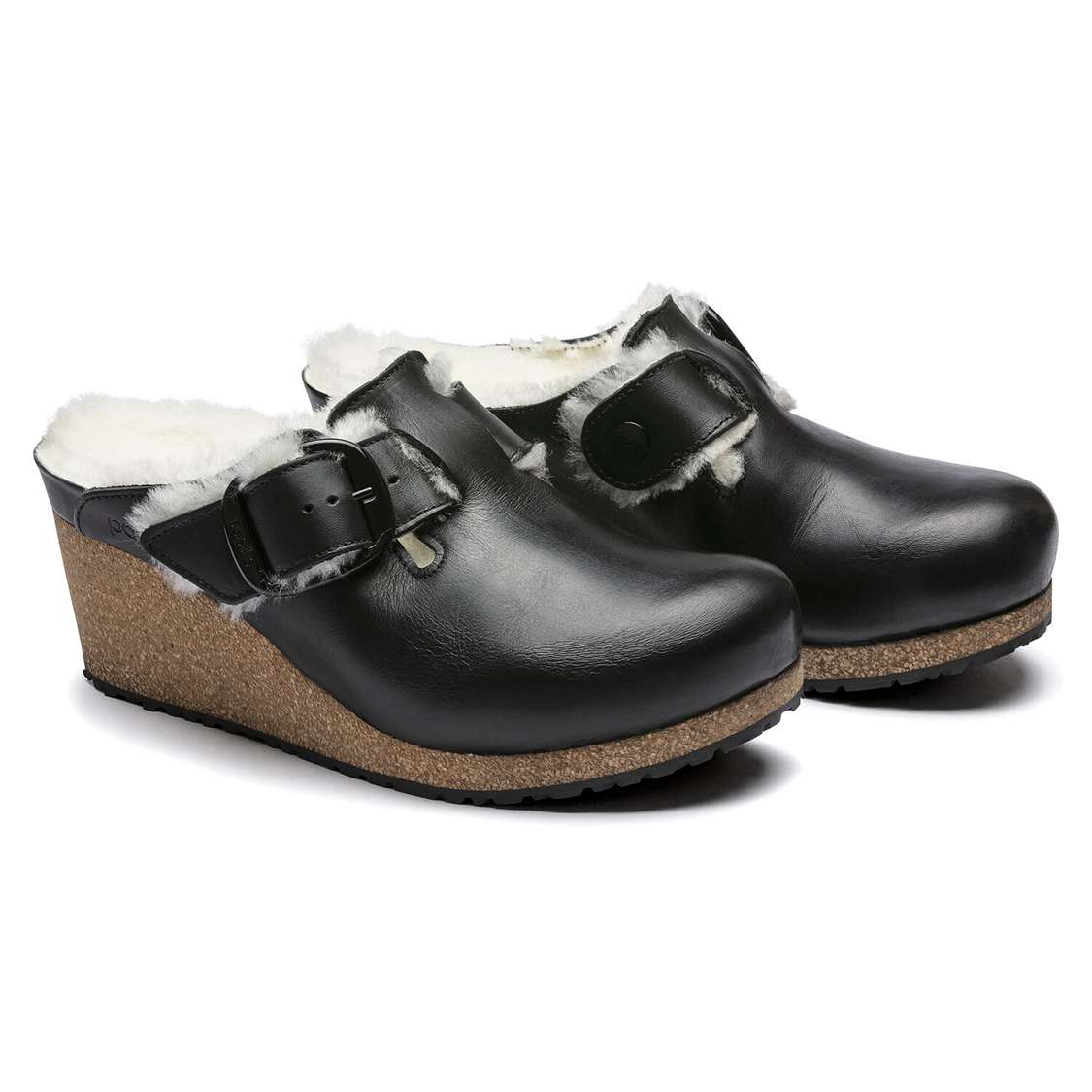 Birkenstock Fanny Big Buckle Leather Clogs Black | 7UTNHYMyyyH