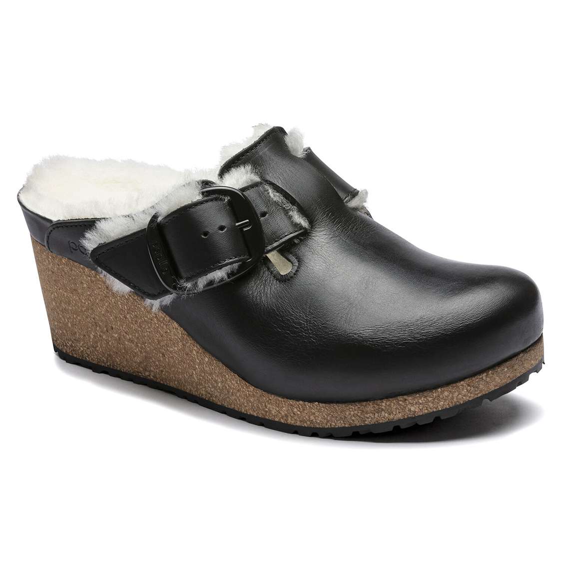 Birkenstock Fanny Big Buckle Leather Clogs Black | 7UTNHYMyyyH