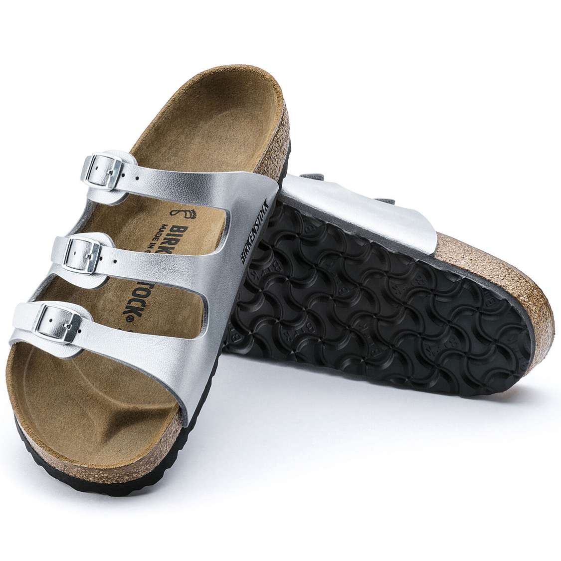 Birkenstock Florida Birko-Flor Multi Strap Sandals Silver | E9BLL71ocAT