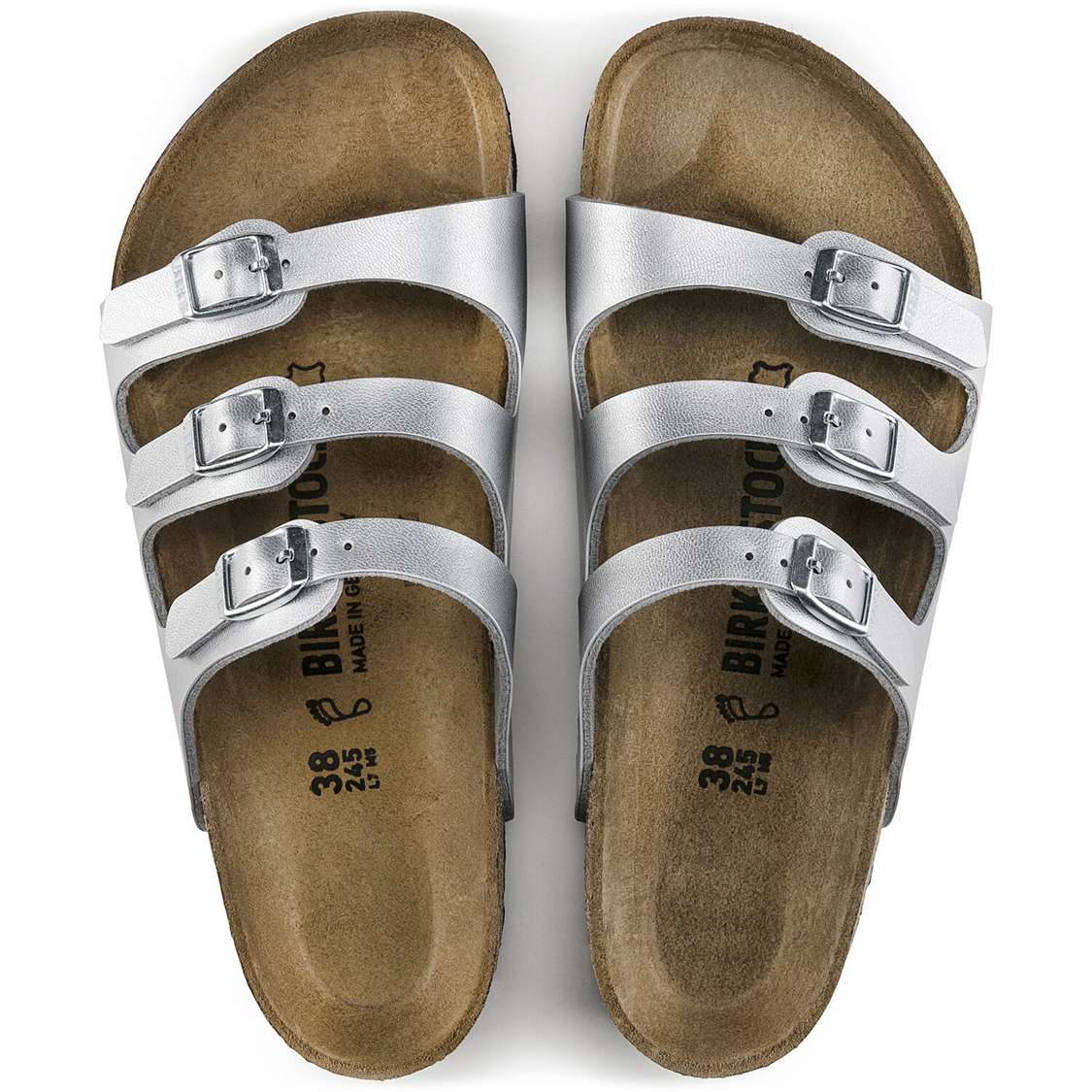 Birkenstock Florida Birko-Flor Multi Strap Sandals Silver | E9BLL71ocAT