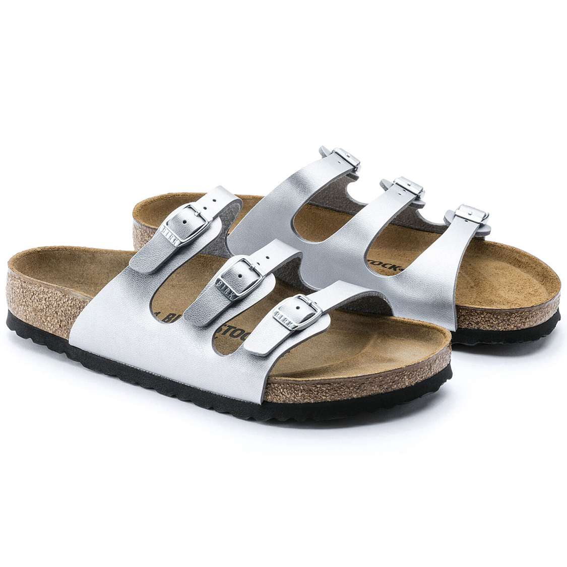 Birkenstock Florida Birko-Flor Multi Strap Sandals Silver | E9BLL71ocAT