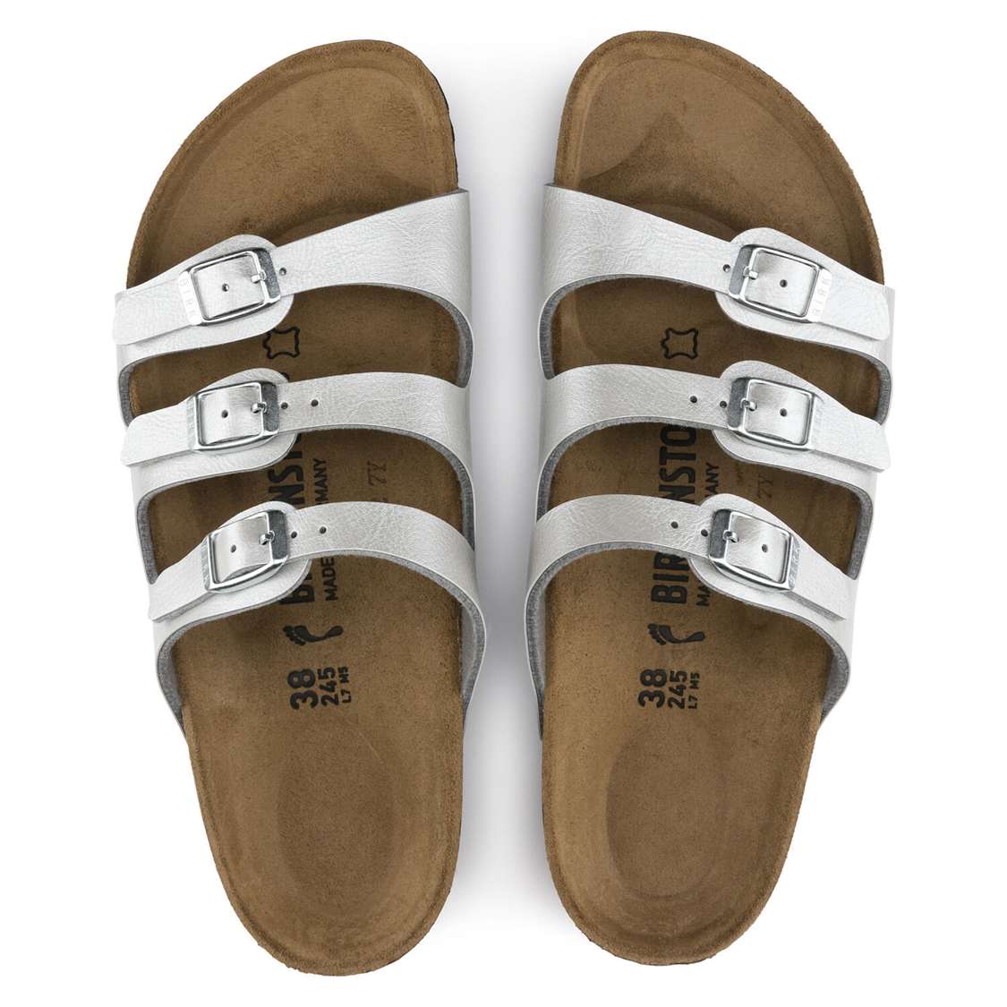 Birkenstock Florida Birko-Flor Multi Strap Sandals Silver | dKaGe45rQyA