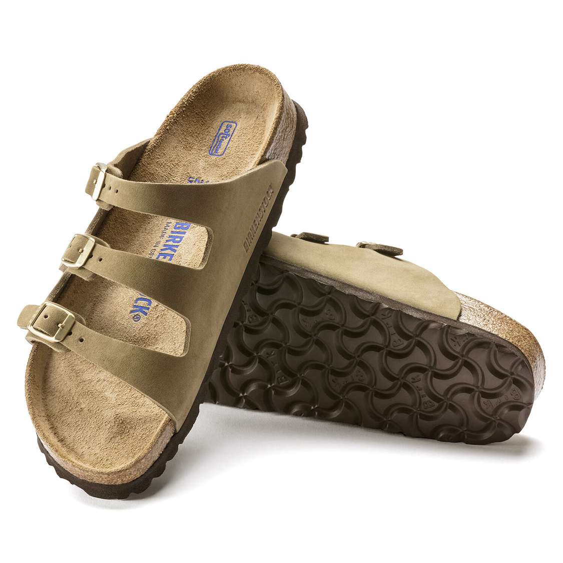 Birkenstock Florida Fresh Soft Footbed Nubuck Leather Multi Strap Sandals Khaki | 7f3lIsyB74F