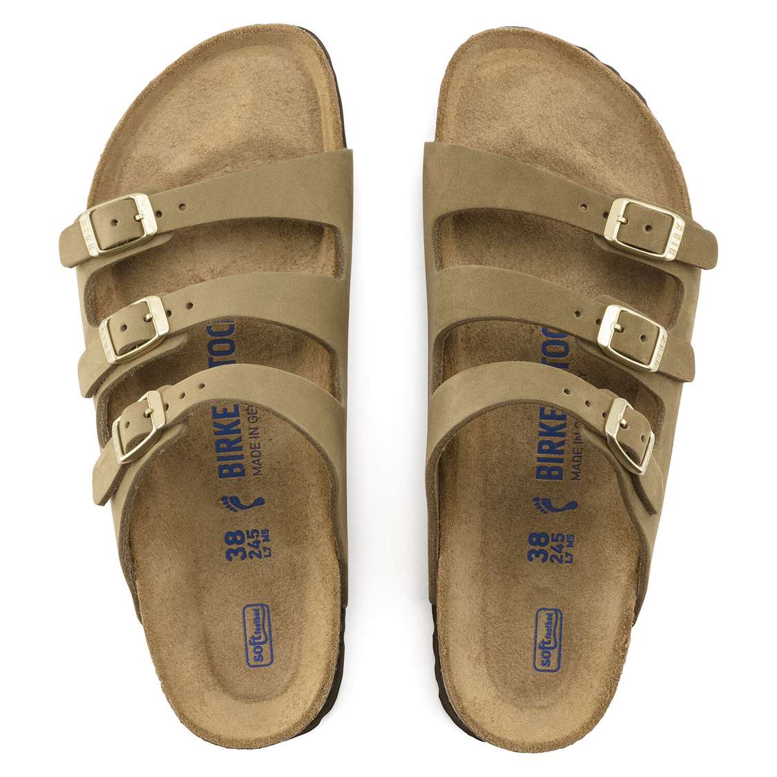 Birkenstock Florida Fresh Soft Footbed Nubuck Leather Multi Strap Sandals Khaki | 7f3lIsyB74F