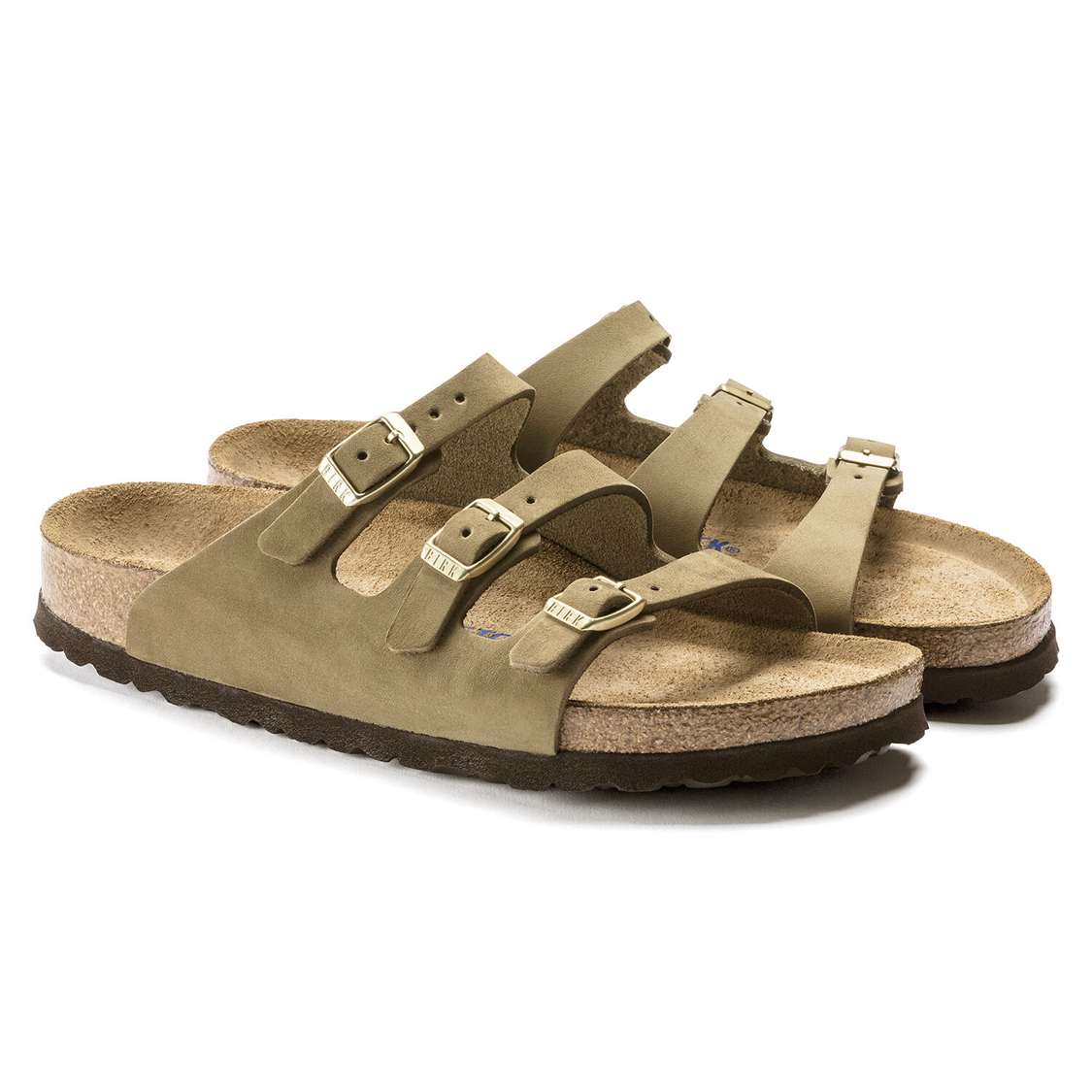 Birkenstock Florida Fresh Soft Footbed Nubuck Leather Multi Strap Sandals Khaki | 7f3lIsyB74F