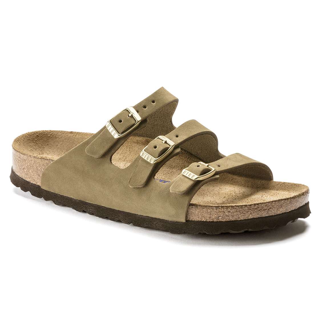 Birkenstock Florida Fresh Soft Footbed Nubuck Leather Multi Strap Sandals Khaki | 7f3lIsyB74F