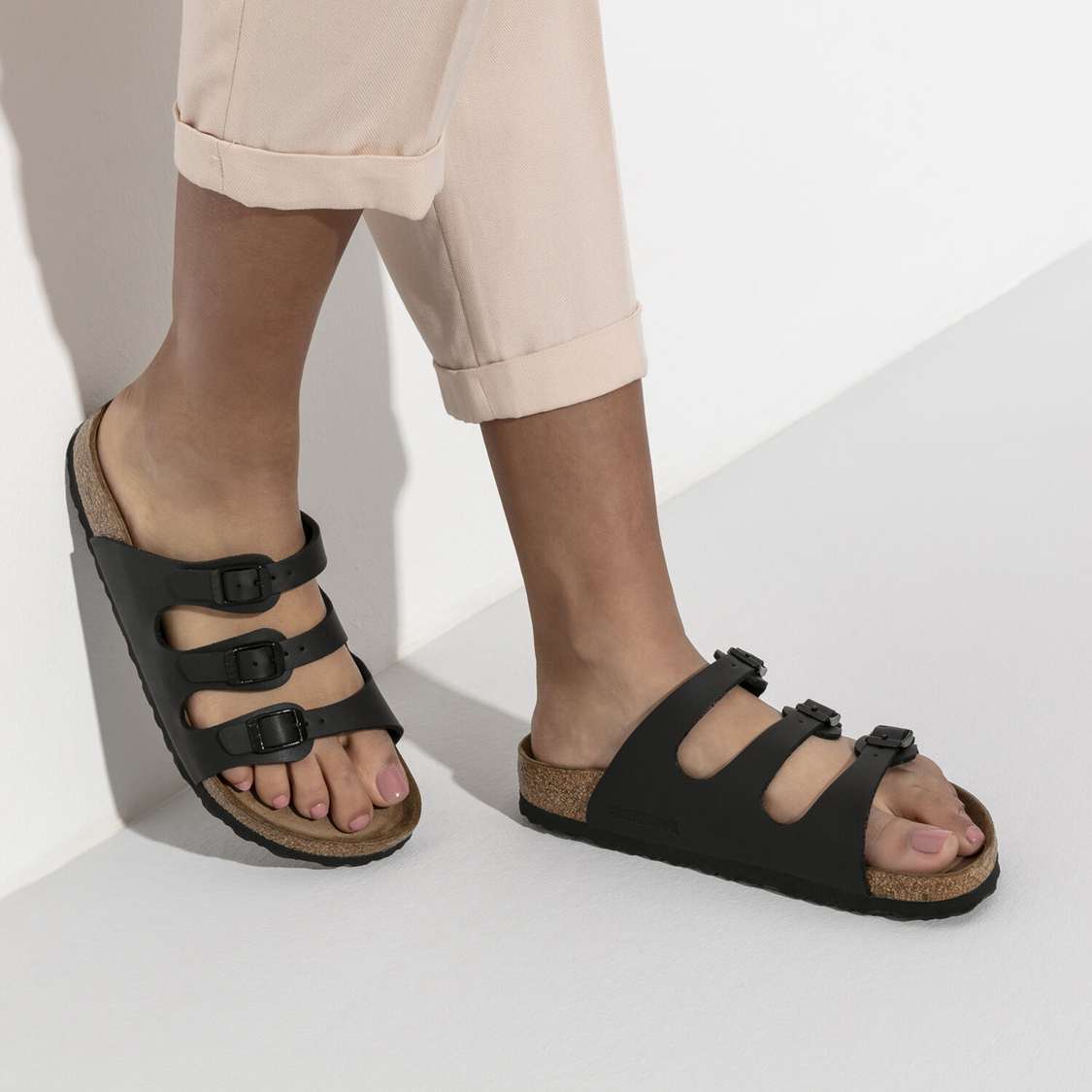 Birkenstock Florida Soft Footbed Birko-Flor Multi Strap Sandals Black | jnEzwogO3oL