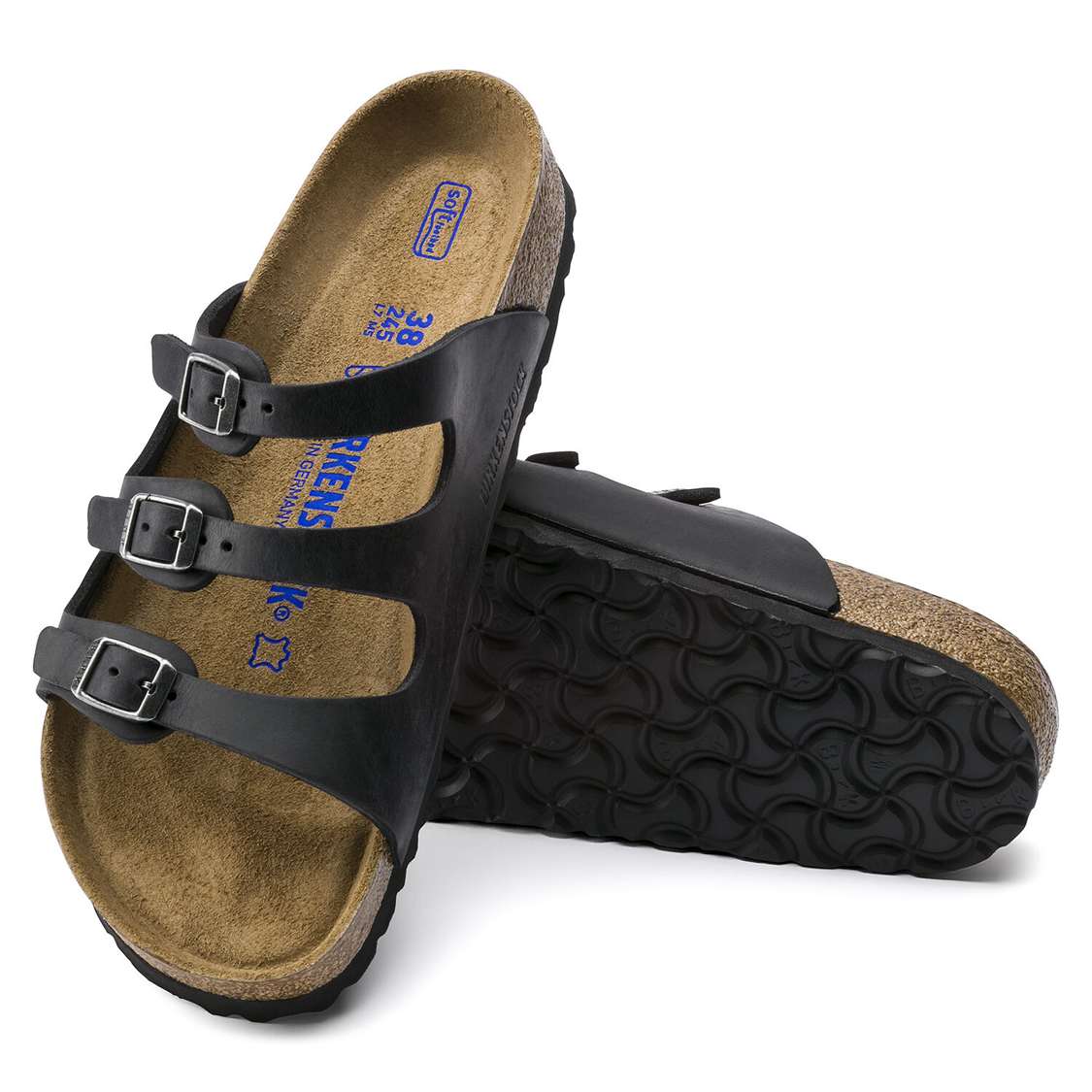 Birkenstock Florida Soft Footbed Oiled Leather Multi Strap Sandals Black | DiqFpbxKbf7