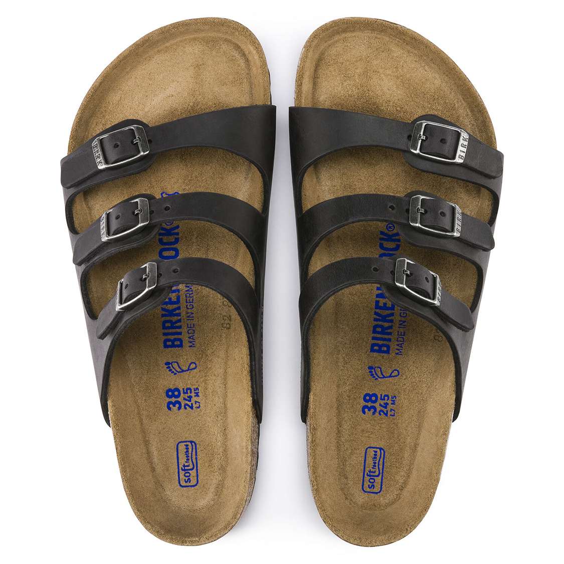 Birkenstock Florida Soft Footbed Oiled Leather Multi Strap Sandals Black | DiqFpbxKbf7