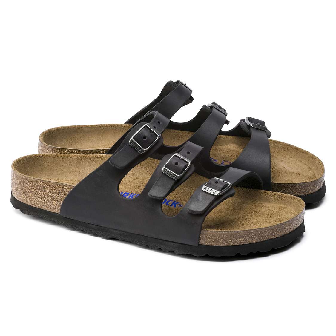 Birkenstock Florida Soft Footbed Oiled Leather Multi Strap Sandals Black | DiqFpbxKbf7