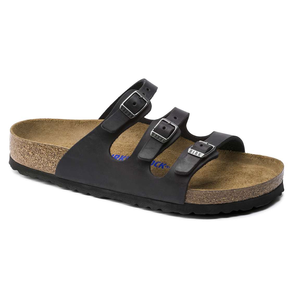 Birkenstock Florida Soft Footbed Oiled Leather Multi Strap Sandals Black | DiqFpbxKbf7