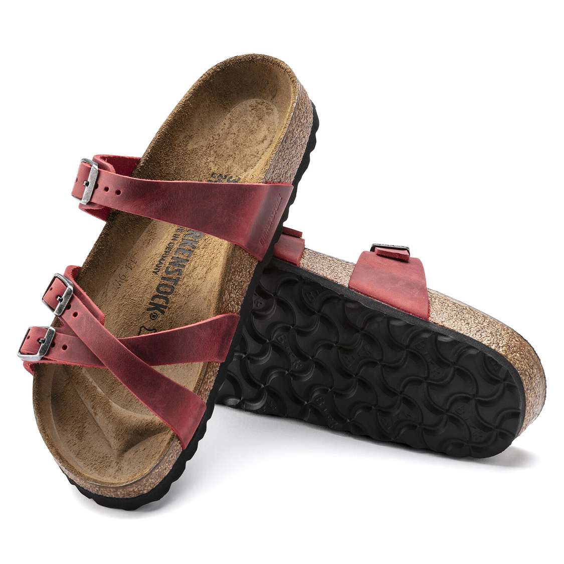 Birkenstock Franca Oiled Leather Multi Strap Sandals Red | 96vhAiOtmUA