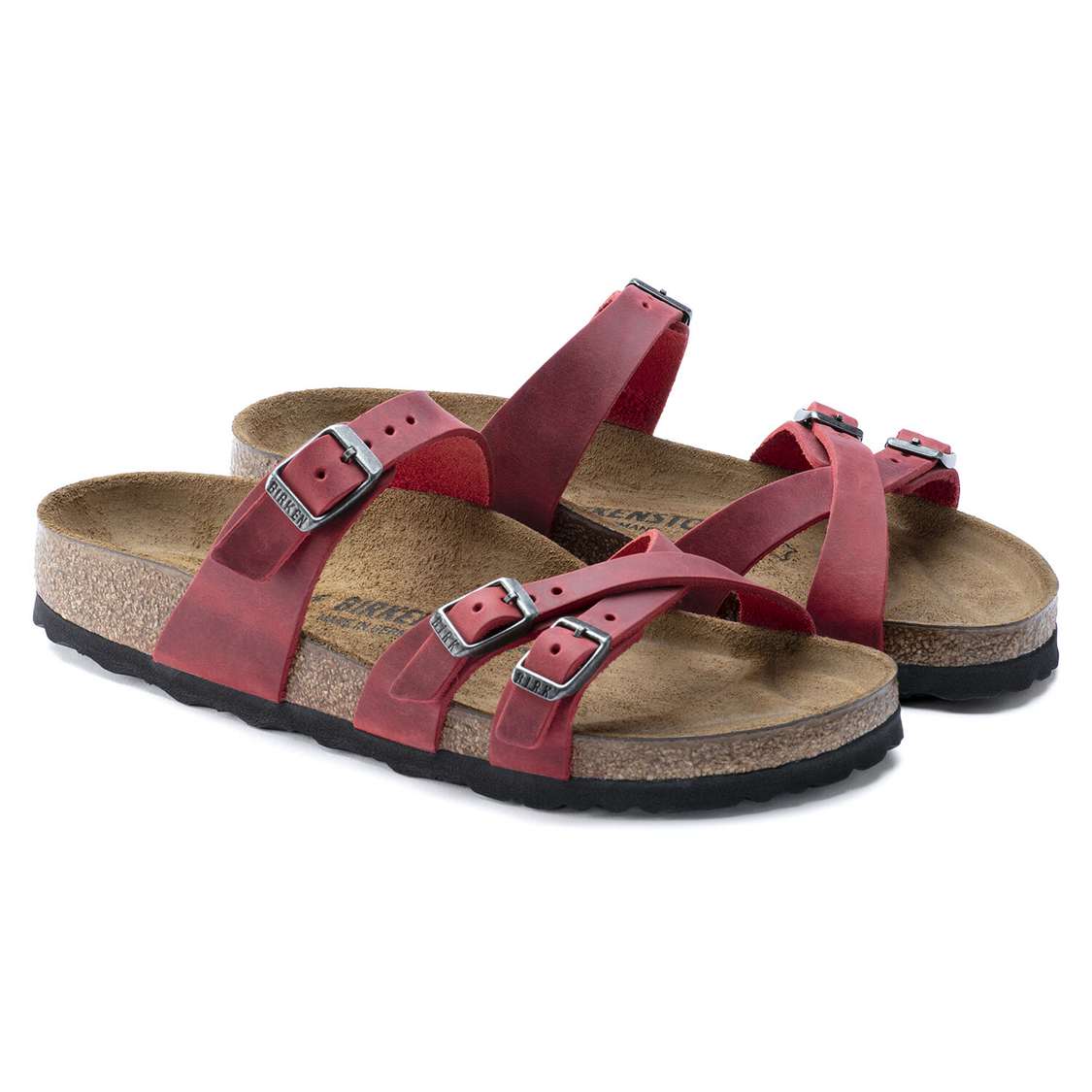 Birkenstock Franca Oiled Leather Multi Strap Sandals Red | 96vhAiOtmUA