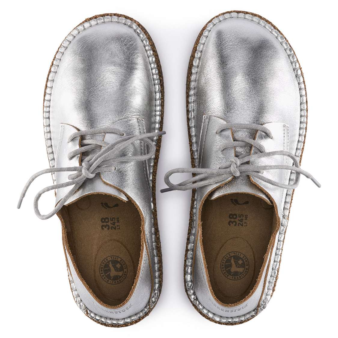 Birkenstock Gary Leather Lace Up Shoes Silver | vSJBSgDzeiM