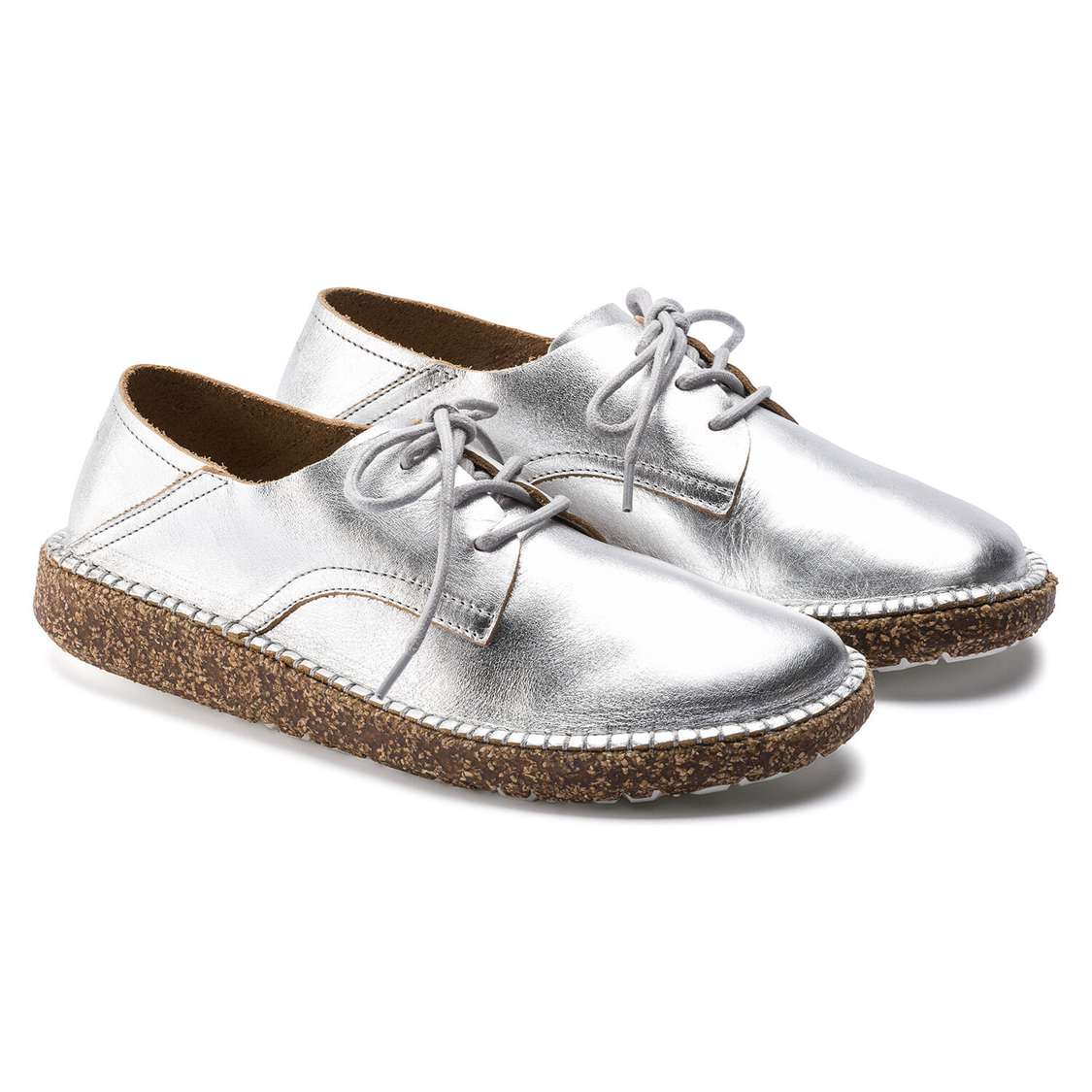 Birkenstock Gary Leather Lace Up Shoes Silver | vSJBSgDzeiM